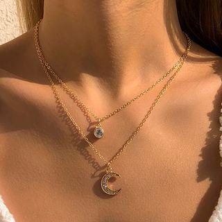 Moon Rhinestone Pendant Layered Choker