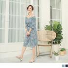 Off-shoulder Tulip Print Tie-waist Dress