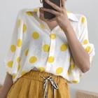 Polka Dot Elbow-sleeve Shirt Yellow - One Size