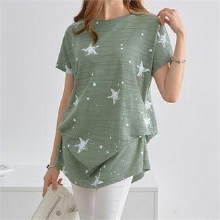 Tie-side Star-printing T-shirt