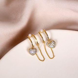 Chain Rhinestone Drop Earring 1 Pair - 14k Gold - One Size