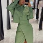 Set: Collared Single-breasted Jacket + Slit Pencil Skirt
