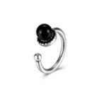 Vintage Elegant Black Pearl Adjustable Split Ring Silver - One Size