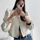 Puff-sleeve Flap Faux Leather Jacket