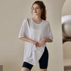 Short-sleeve Slit Sports T-shirt White - One Size