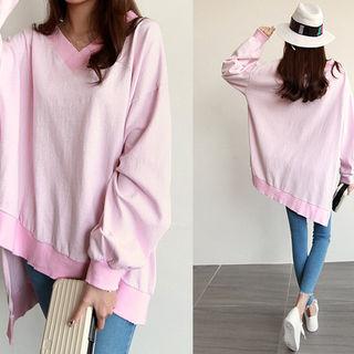 V-neck Diagonal-hem Oversized Sweatshirt
