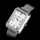 Rhinestone Square Milanese Strap Watch Silver - One Size