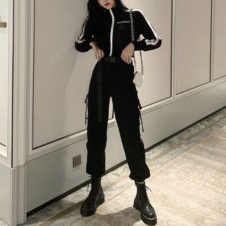 Set: Lettering Zip Jacket + Belt + Cargo Pants