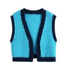 Contrast Trim Open Front Cropped Sweater Vest