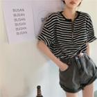 Short-sleeve Striped Half-zip T-shirt Stripes - Black - One Size