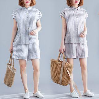 Set: Striped Short-sleeve Blouse + Shorts