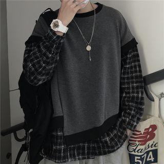 Couple Matching Mock Two-piece Plaid Pullover