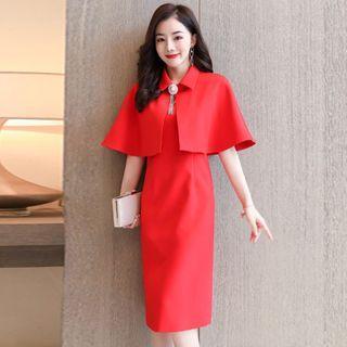 Set: Sleeveless A-line Dress + Cape