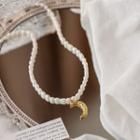 Moon Stainless Steel Pendant Freshwater Pearl Choker Pearl & Moon - One Size