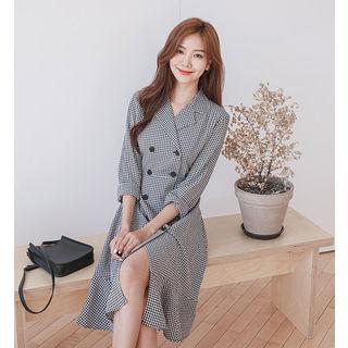 Double-breasted Gingham Midi Coatdress