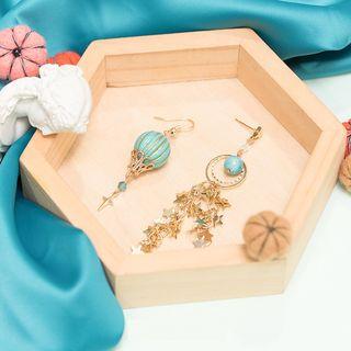 Non-matching Gemstone Alloy Star Fringed Earring