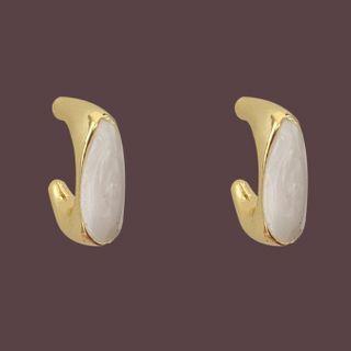 Glaze Earring 1 Pair - Threader Earrings - S925 Silver - Gold & White - One Size