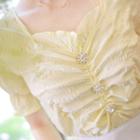 Rhinestone-buttoned Shirred Crinkled Top