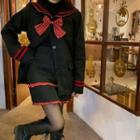 Sailor-collar Button-up Coat / Mini Skirt