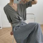 Elbow-sleeve Plaid Blouse / Midi A-line Skirt