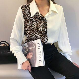 Wide-cuff Leopard Panel Shirt
