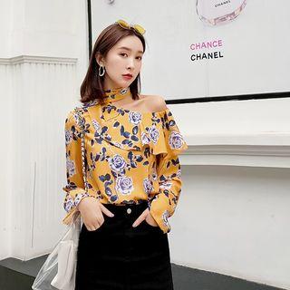 Long-sleeve Cutout Floral Top