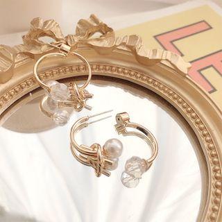 Faux Pearl Open Hoop Earring Ac0845 - One Size