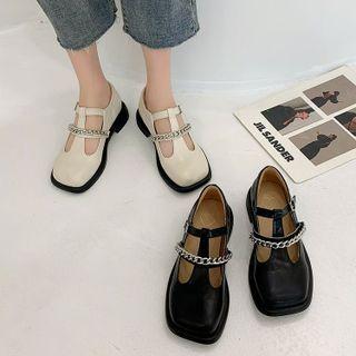 Block Heel Chained T-strap Mary Jane Pumps