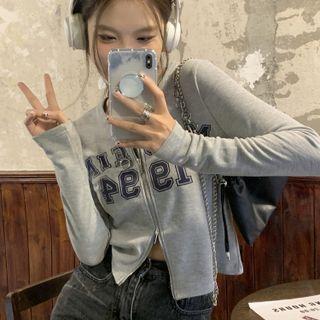 Long-sleeve Lettering Print Zip T-shirt