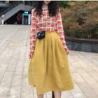 Flower Print Long-sleeve Top / Midi Skirt