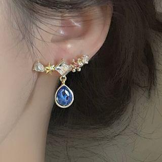 Rhinestone Alloy Drop Earring 1 Pair - 2773a - Silver & Blue - One Size