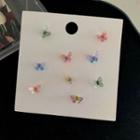 Set Of 6: Butterfly Alloy Earring Set Of 6 - Earrings - Silver Pin - Butterfly - Mulicolor - Blue & Pink & Green - One Size