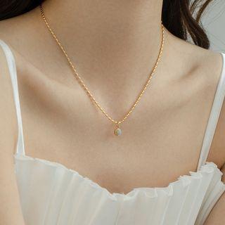 Faux Crystal Pendant Necklace Gold - One Size
