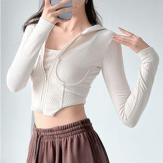 Set: Camisole Top + Details Skinny Hooded Crop Jacket