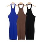 Spaghetti-strap Halter Neck Knit Mini Sheath Dress