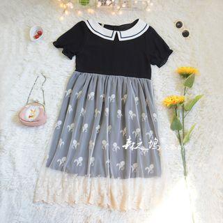Embroidered Mesh Panel Short-sleeve A-line Dress