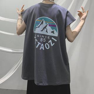 Mountain Print Oversized Tank Top