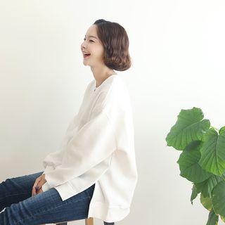 Round-neck Slit-side Fleece-lined Pullover