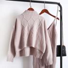 Set: Cable Knit Sweater + Spaghetti Strap Knit Dress
