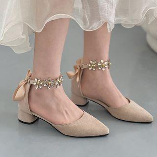 Low Heel Rhinestone Floral Sandals
