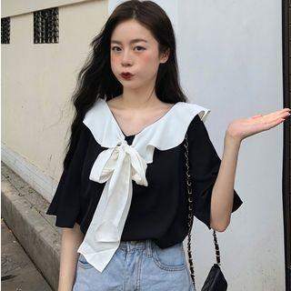 Color Block Ruffle Short-sleeve T-shirt