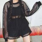 Set: Fishnet Long-sleeve Top + Shorts