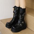 Lace-up Buckled Platform Mid-calf Boots
