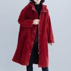 Hood Corduroy Padded Coat Red - One Size