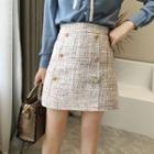 Double-breasted A-line Tweed Skirt