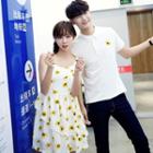 Couple Matching Floral Print Sleeveless Dress / Flower Embroidered Short Sleeve Polo Shirt
