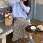 Plain Sweater / Spaghetti-strap Floral Print Midi A-line Dress