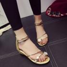 Faux-leather Jeweled Flat Sandals