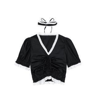 Eyelet Trim Short-sleeve Cropped Top