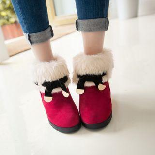 Faux Suede Furry Trim Ankle Snow Boots